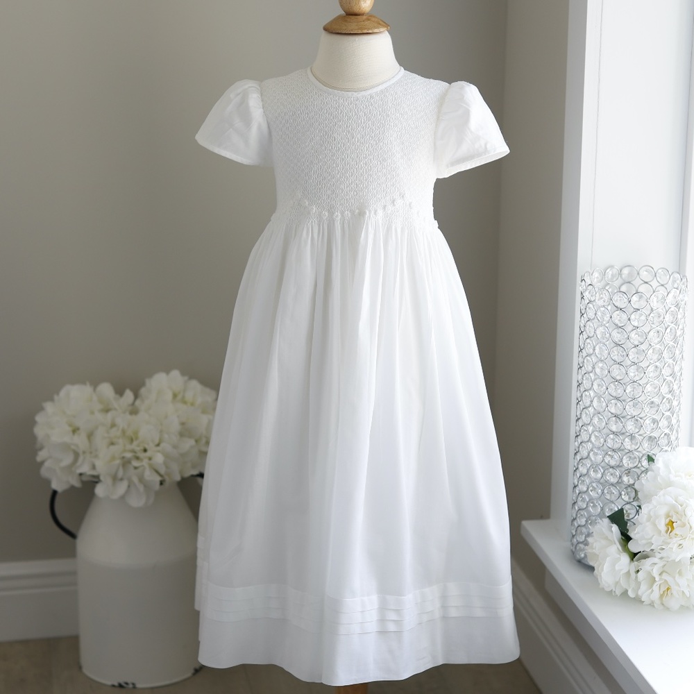 Strasburg White Dress Heirloom Smocked Flower Girl Special Occasion Size 6